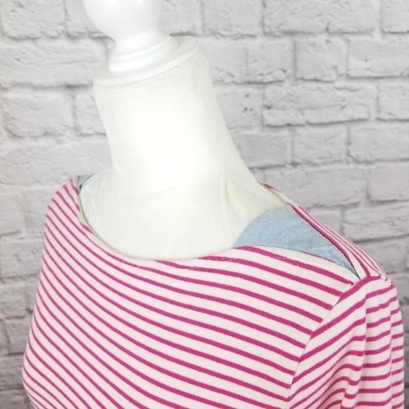 Vineyard Vines top white pink striped long sleeve chambray detail women's size S - Picture 5 of 9